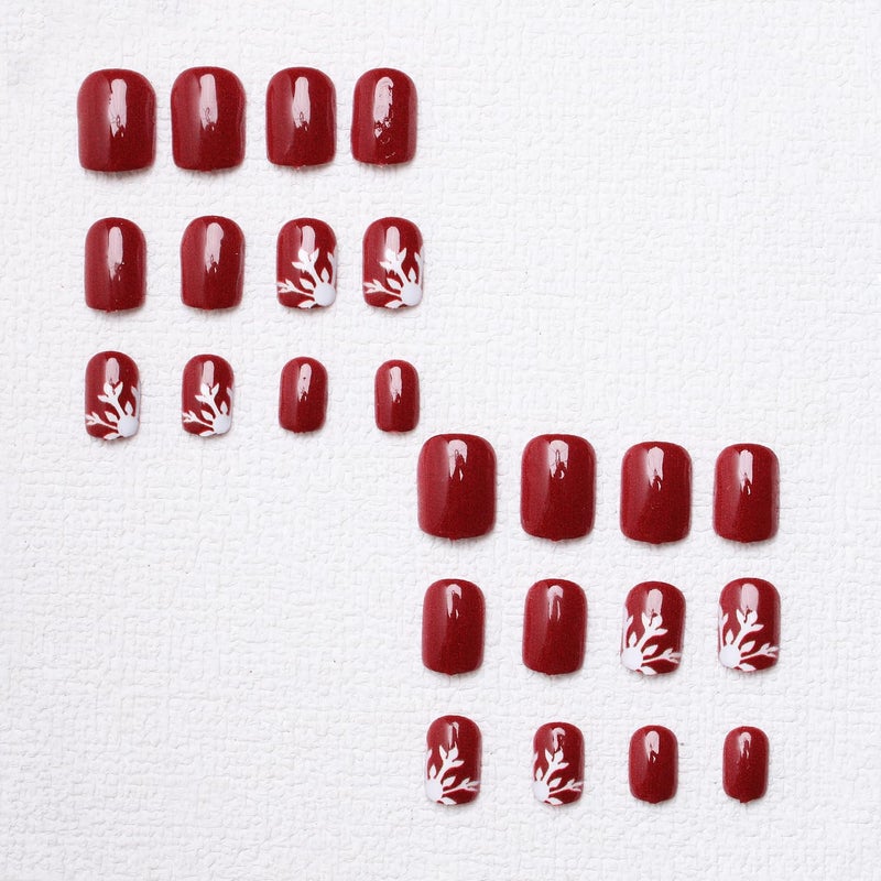 OCOUYVD 24 Pcs Christmas Red Press on Nails Short Square Fake Nails Winter Xmas False Nails White Snowflake Design Glossy False Nails Christmas Stick on Nails Christmas Acrylic Nails for Women DIY Manicure - Image 3